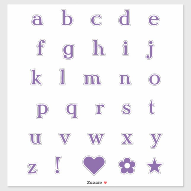 Lila Textbuchstaben | Monogram Alphabet Stickers Aufkleber (Blatt)