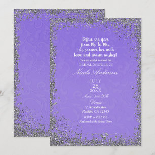 Lila Textur Silber Glitter Moderne Babyparty/Braut Einladung
