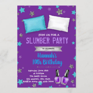 Lila Thema Sleepover-Party-Geburtstagseinladung Einladung