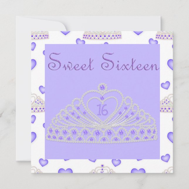 LILA TIARA 16 . GEBURTSTAG PARTY EINLADUNG 2 (Vorderseite)