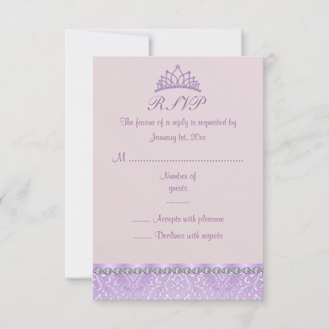 Lila Tiara & Damask Sweet16 RSVP-Karte RSVP Karte (Vorderseite)