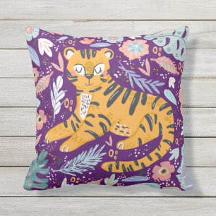 Lila Tiger Cube Sommer Tropischer Dschungel Kissen