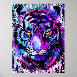 Lila Tiger Head Portrait - Tiger Poster drucken