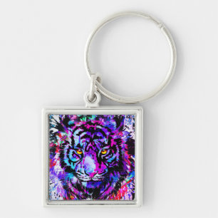 Lila Tiger Head Portrait - Tiger Schlüsselanhänger