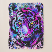 Lila Tiger Head - Tiger Portrait Sherpa Blanket