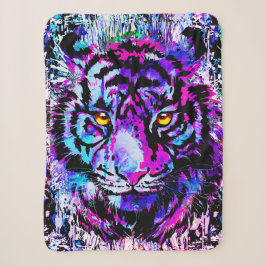 Lila Tiger Head - Tiger Portrait Sherpa Blanket Sherpadecke