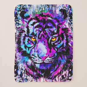 Lila Tiger Head - Tiger Portrait Sherpa Blanket Sherpadecke