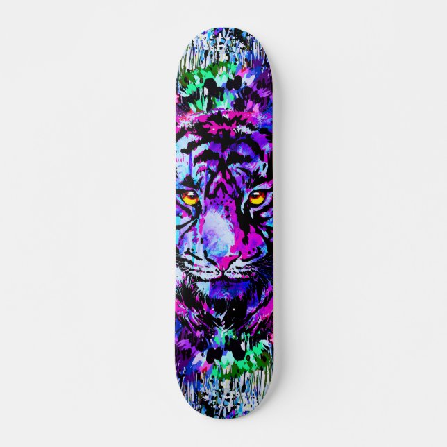 Lila Tiger Head - Tiger Portrait Skateboard (Vorne)