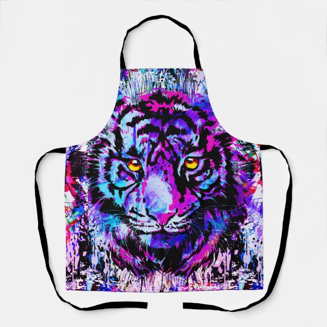 Lila Tiger Head - Tiger Schürze - Tiger Portrait (Vorderseite)