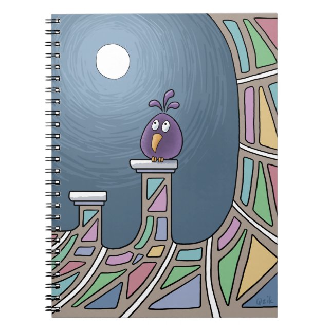 Lila Tiki Bird mit Vollmond-Notebook Notizblock (Vorderseite)