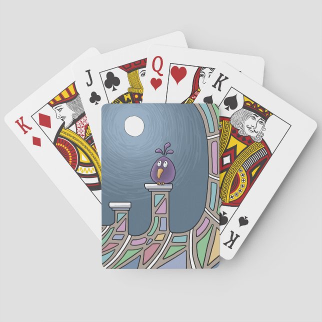 Lila Tiki Bird mit Vollmond Spielkarten (Rückseite)