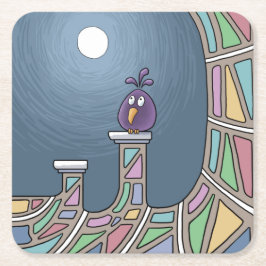 Lila Tiki Bird mit Vollmond Square Paper Coa Rechteckiger Pappuntersetzer