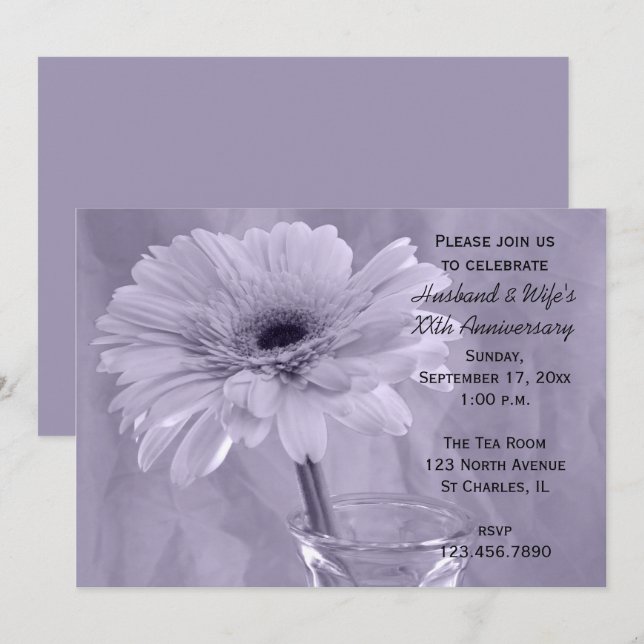 Lila Tinted Daisy Wedding Anniversary Party Einladung (Vorne/Hinten)
