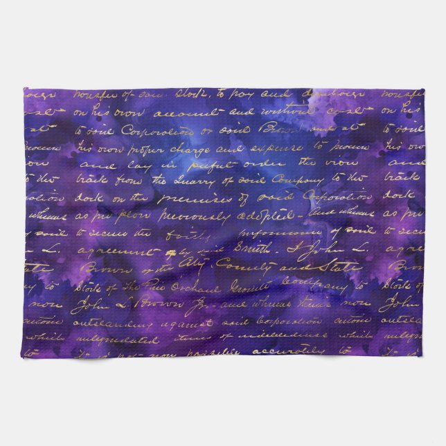 Lila Tintenmuster mit Goldschrift für Aquarellfarb Geschirrtuch (Horizontal)