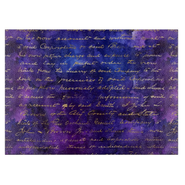 Lila Tintenmuster mit Goldschrift für Aquarellfarb Schneidebrett (Vorderseite)