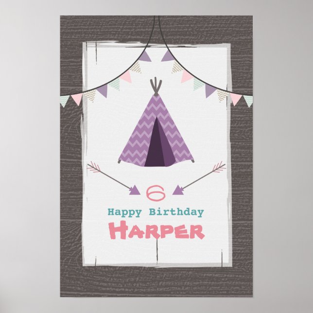 Lila Tipi Camping Birthday Poster (Vorne)
