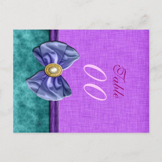 Lila "Tischnummer" aquamarine Hochzeitsohle Postkarte (Vorderseite)