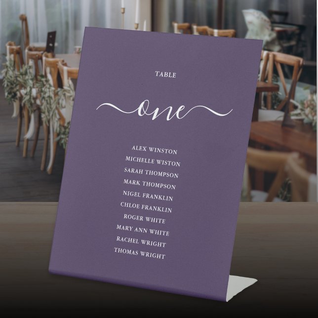 Lila Tischnummer für Chic Script Sockelschild (Purple Chic Script Table Number Seating Chart Pedestal Sign)