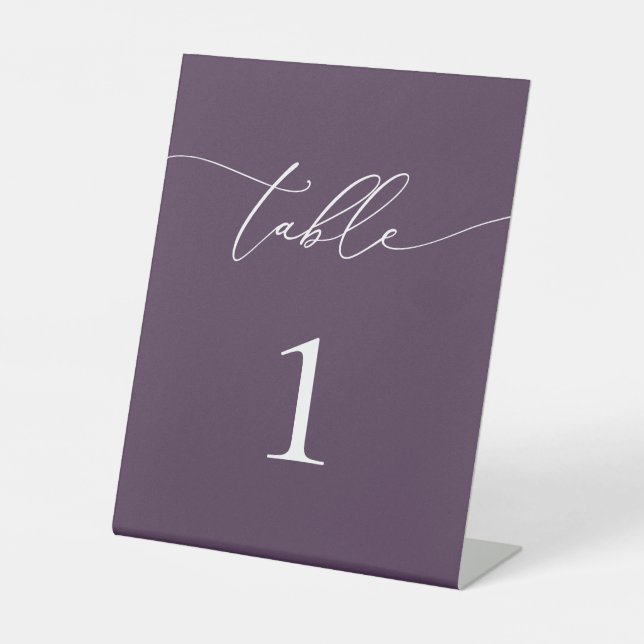 Lila Tischnummer für Minimalistische Hochzeiten Sockelschild (Vorderseite)