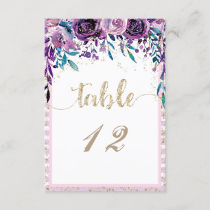 Lila Tischnummern mit Floral Champagne
