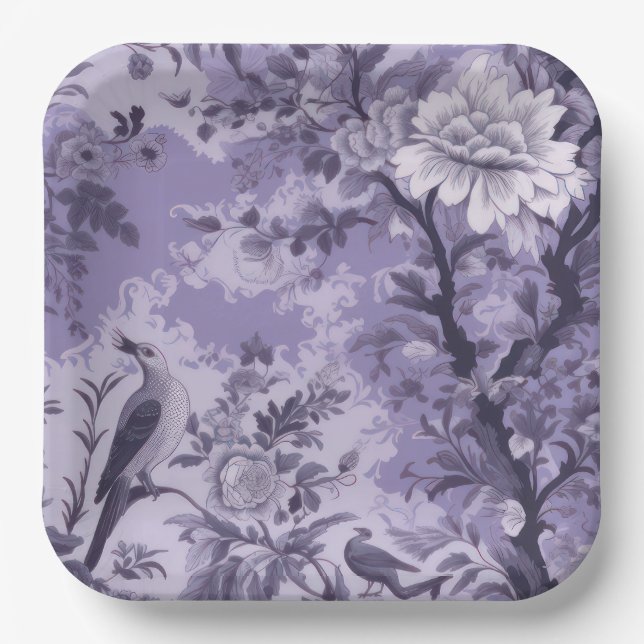 Lila Toile de Fleur Pappteller (Vorderseite)