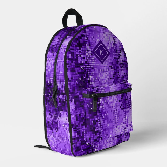 Lila Töne Diskothek spiegelt das Muster des Glitze Bedruckter Rucksack (Rückseitige Ecke links)