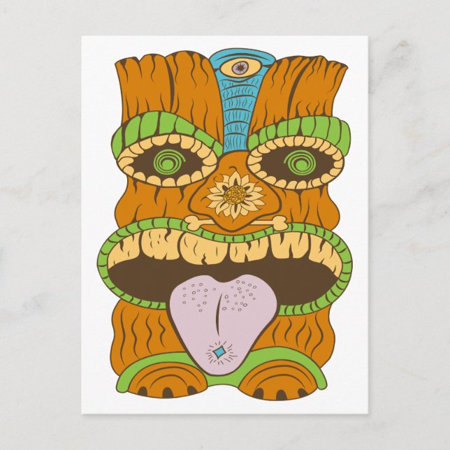 Lila Tongue Tiki Statue in Psychedelic Mood Postkarte (Vorderseite)