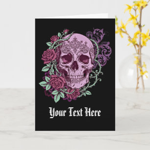Lila Totenkopf mit Rosen Goth-Design Karte