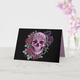 Lila Totenkopf mit Rosen Goth Design Karte