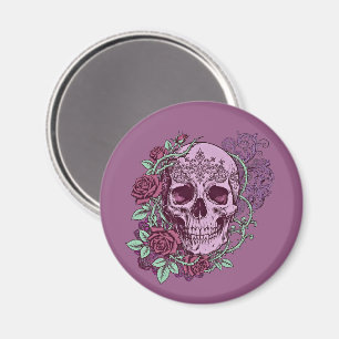 Lila Totenkopf mit Rosen Goth Design Magnet