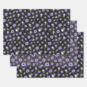 Lila Totenköpfe und Sonnenblumen-Serie Design 9 Geschenkpapier Set