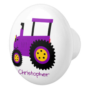 Lila Traktor Design personalisiert Keramikknauf