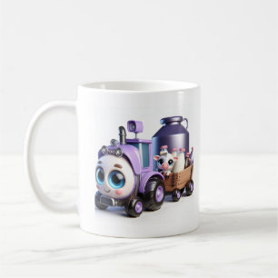 Lila Traktor mit Kuh und Milchbaby Kaffeetasse