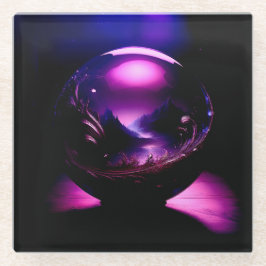 Lila, transparenter Globe mit Berglandschaft Glasuntersetzer