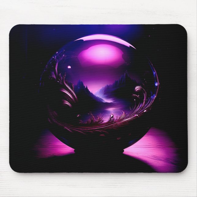 Lila, transparenter Globe mit Berglandschaft Mousepad (Vorne)