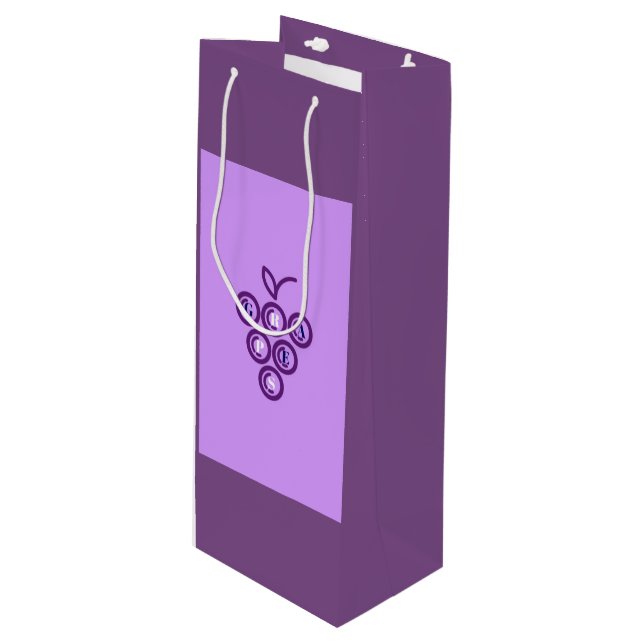 Lila Trauben Geschenktüte Für Weinflaschen (Vorderseite Schrägansicht)