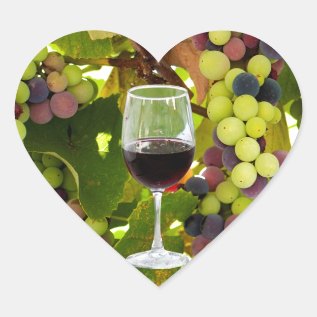 Lila Trauben Weinbau mit Wineglass Herz-Aufkleber (Vorderseite)