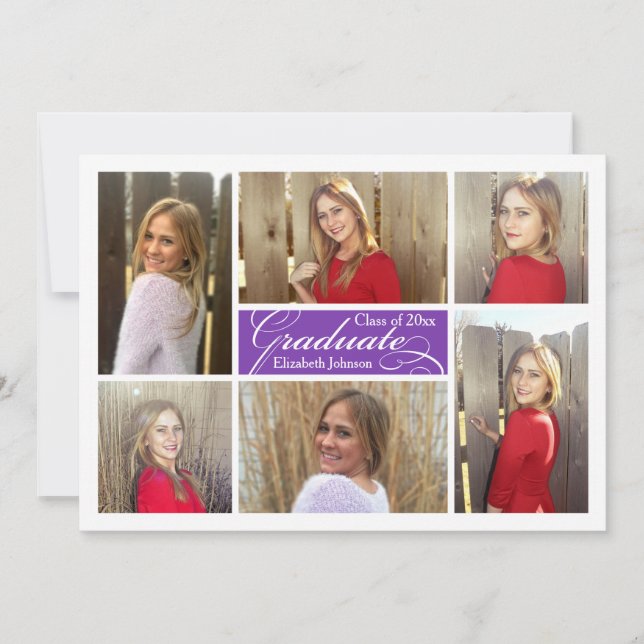 Lila Traubenfoto Collage Custom Abschluss Einladung (Vorderseite)