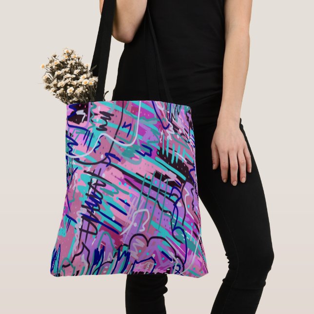 Lila Traum Ausdrucksstarker Abstrakter Druck Tasche (Von Nahem)