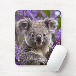 "Lila träumen: Ein Koala in einem Jacaranda-Baum Mousepad