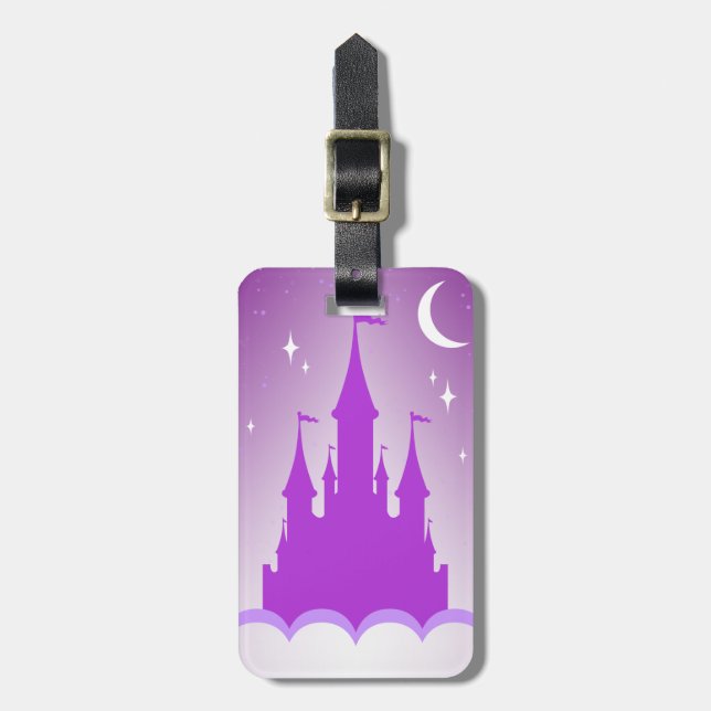 Lila träumerisches Schloss im Wolken-Starry Gepäckanhänger (Vorderseite vertikal)