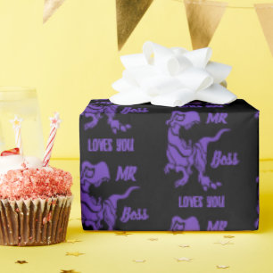 Lila Trex zum Boss Dino Geschenkpapier