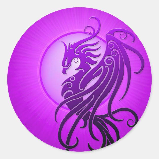 Lila Tribal Phoenix Runder Aufkleber (Vorderseite)
