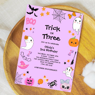Lila Trick oder Treat Halloween 3. Geburtstag Einladung