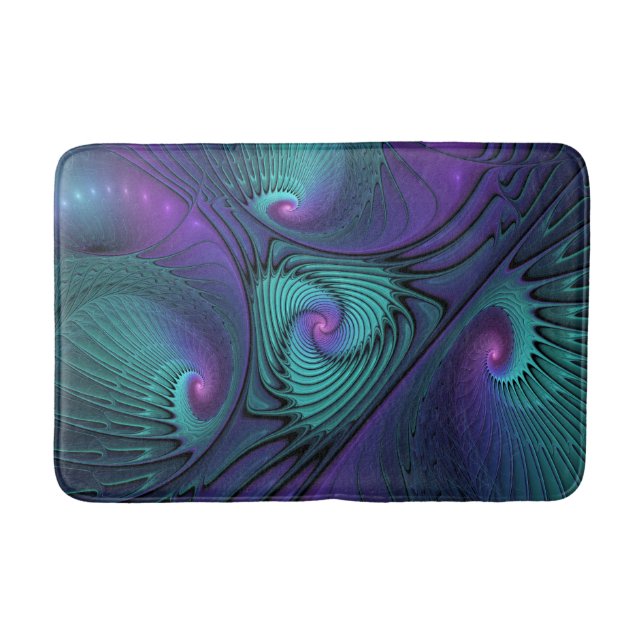 Lila trifft Türkis Modernes abstraktes Fraktal Kun Badematte (Vorderseite)