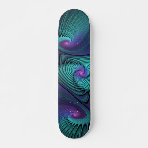 Lila trifft Türkis Modernes abstraktes Fraktal Kun Skateboard