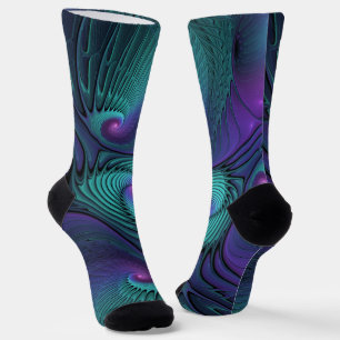 Lila trifft Türkis Modernes abstraktes Fraktal Kun Socken