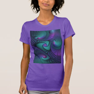 Lila trifft Türkis Modernes abstraktes Fraktal Kun T-Shirt