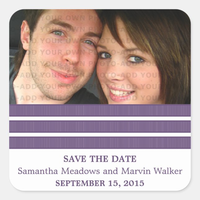 Lila Triple Strip Save the Date Stickers (Vorderseite)