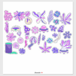 Lila Trippy Psychedelic Mushroom-Blume Aufkleber